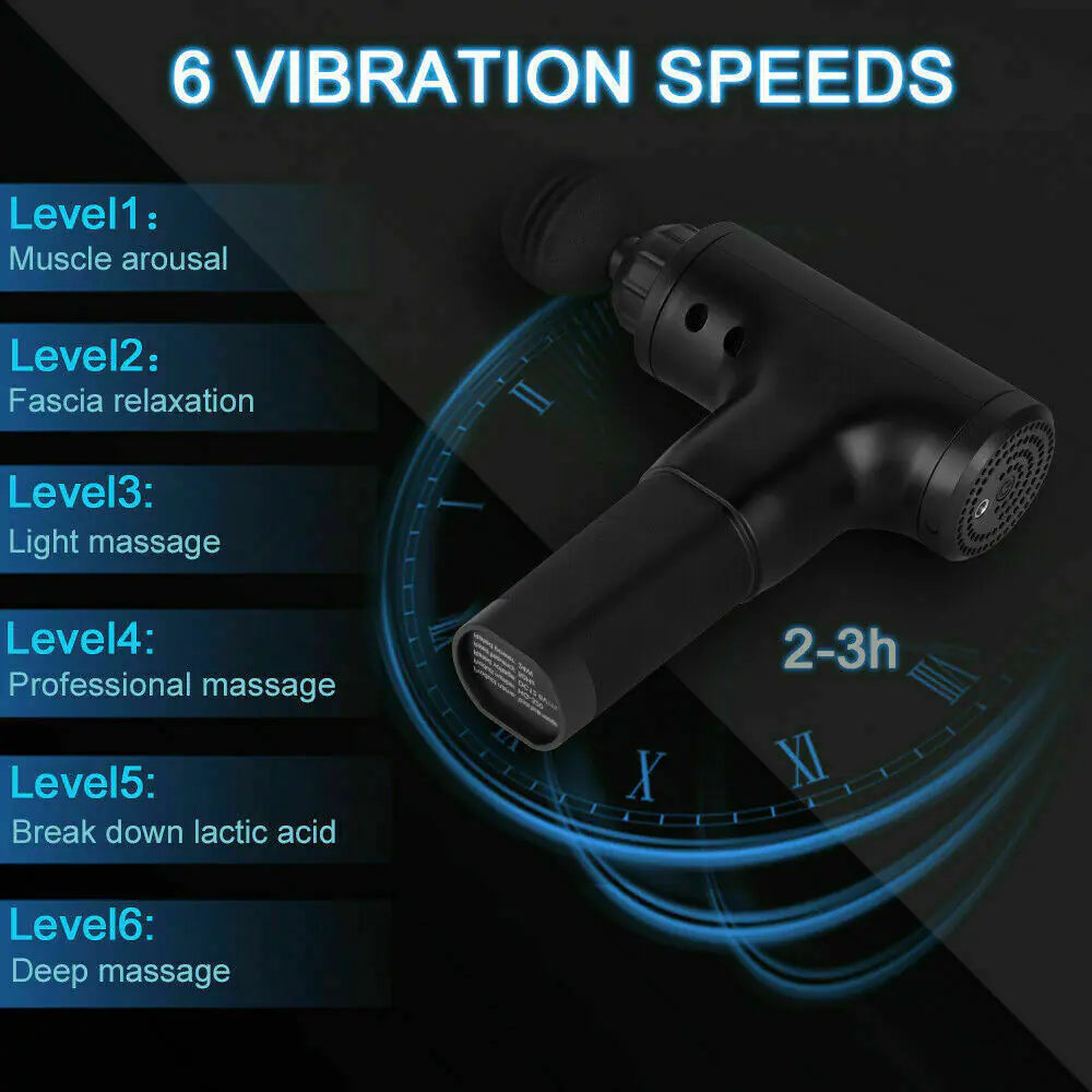 Massage Gun Percussion Massager Deep Tissue Muscle Vibrating Relaxing + 4 Heads My Store of soluchion