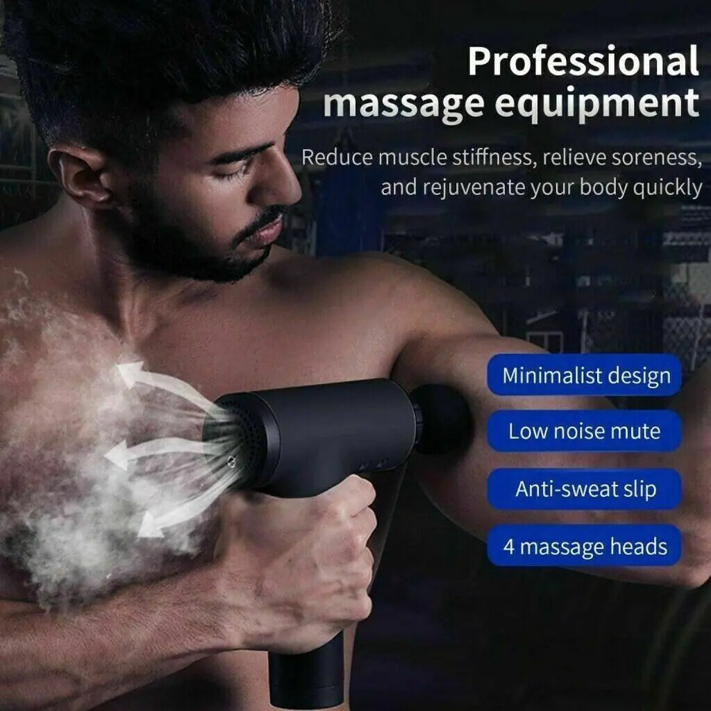 Massage Gun Percussion Massager Deep Tissue Muscle Vibrating Relaxing + 4 Heads My Store of soluchion