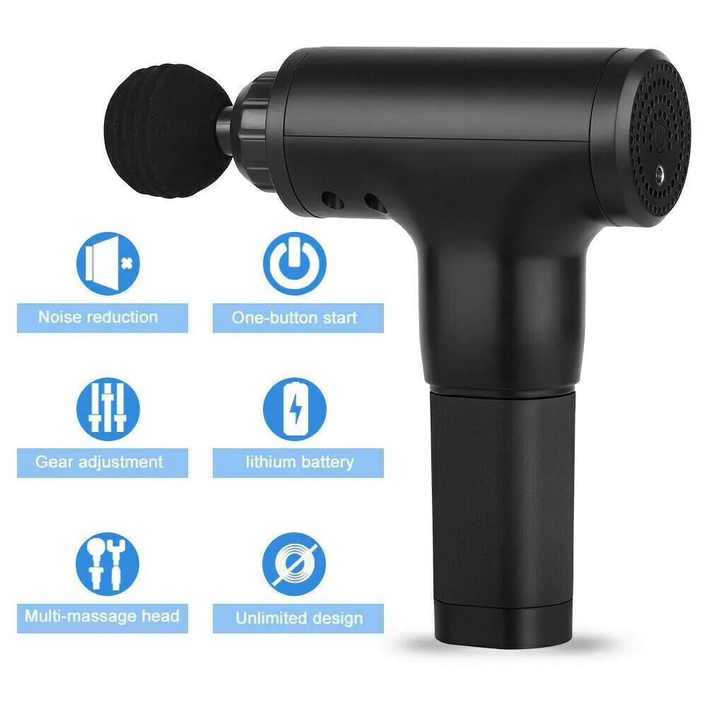 Massage Gun Percussion Massager Deep Tissue Muscle Vibrating Relaxing + 4 Heads My Store of soluchion